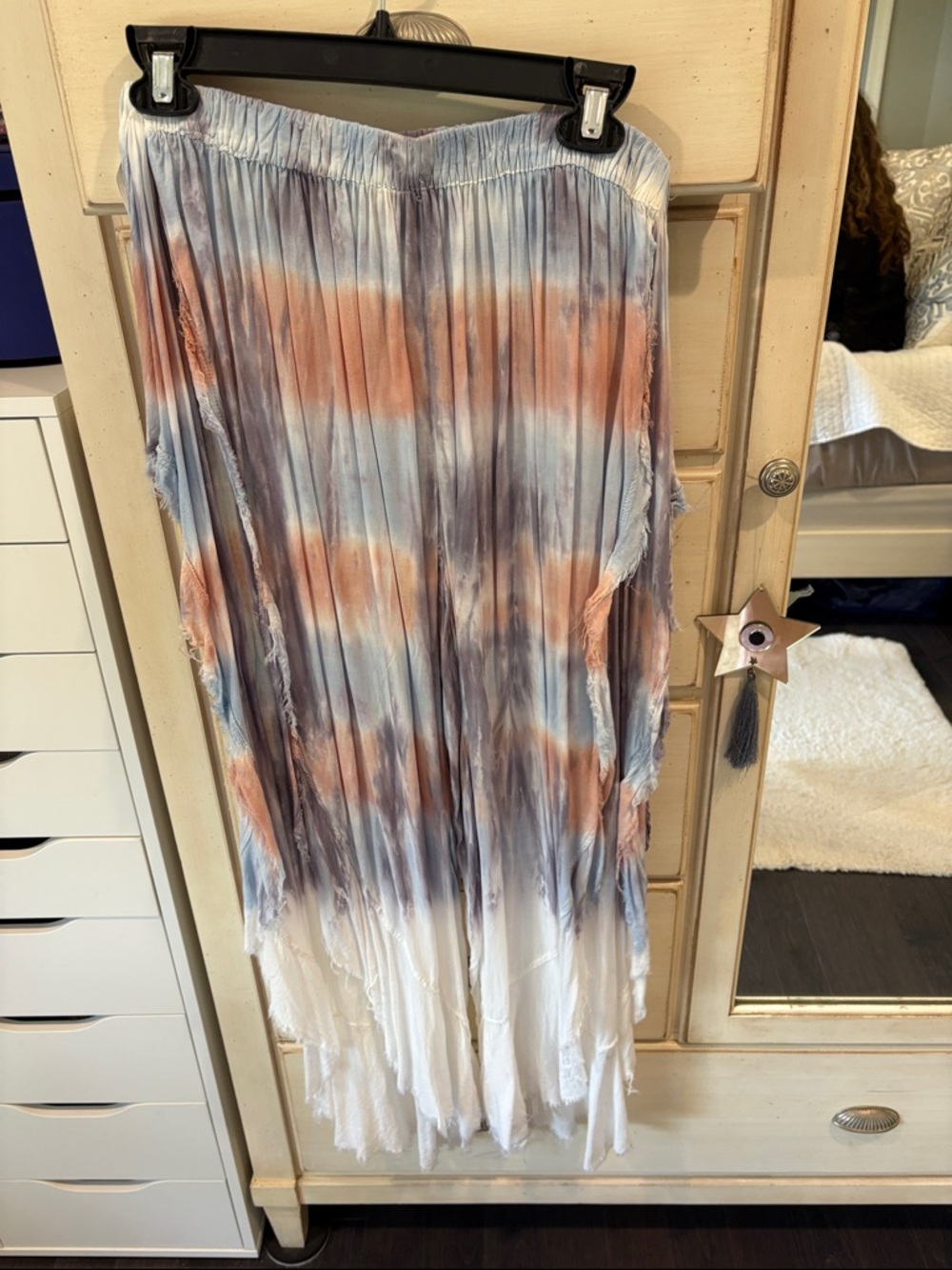 Surf Gypsy Blue and Peach Tie-Dye Pleated Swim Coverup